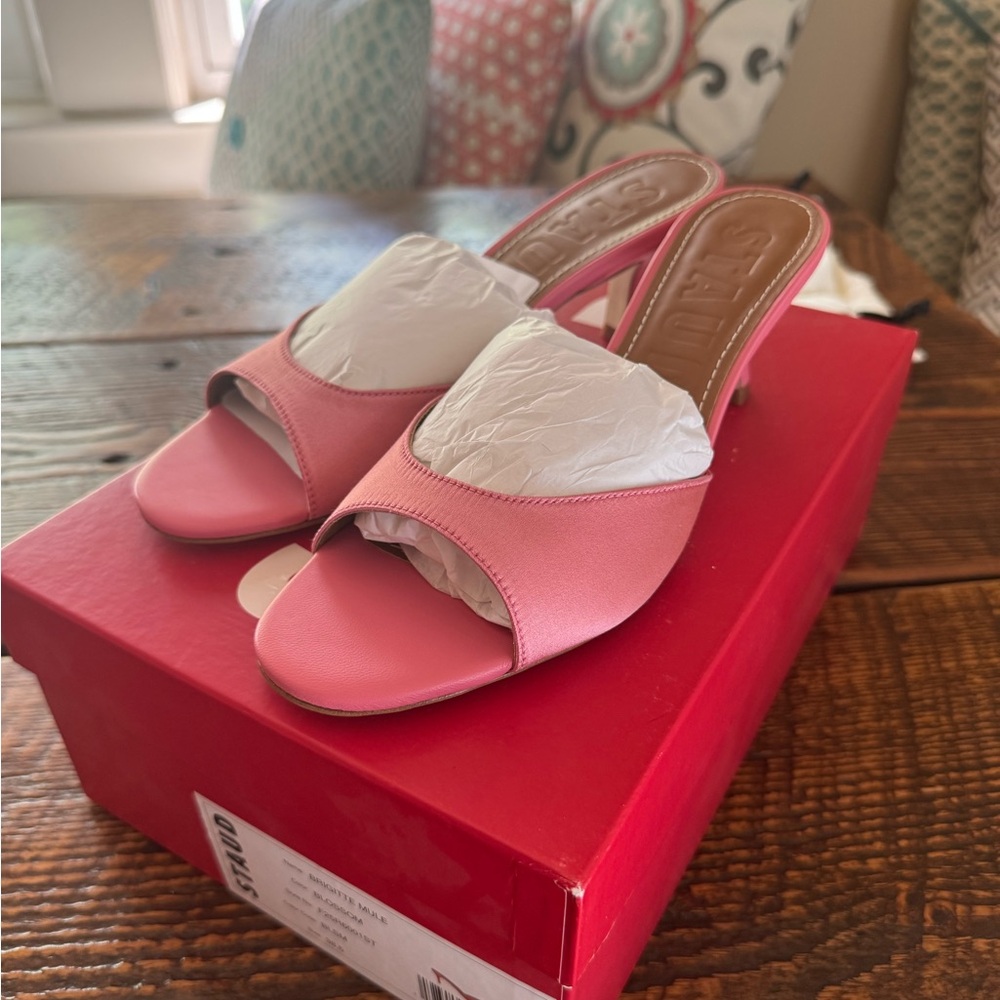 STAUD Pink Brigitte Mule Kitten Heel